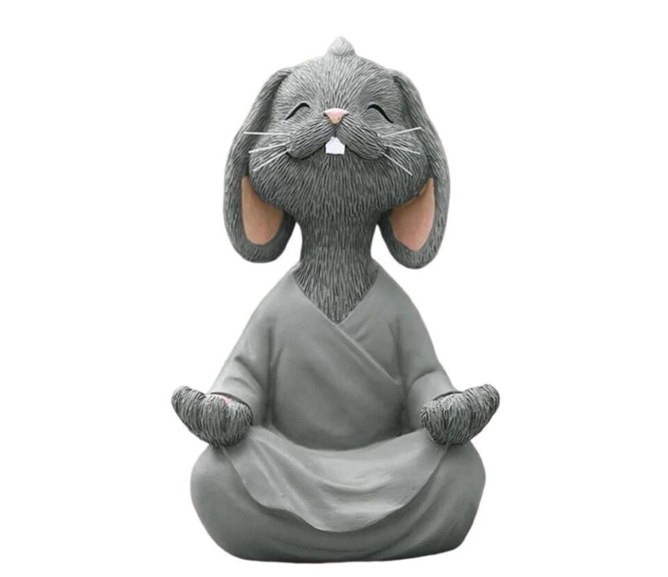 Dekoratif Yoga Yapan Tavşan Biblo Meditasyon Büyük Boy Tavşan Heykeli Ev Dekoru 18x11.5 cm