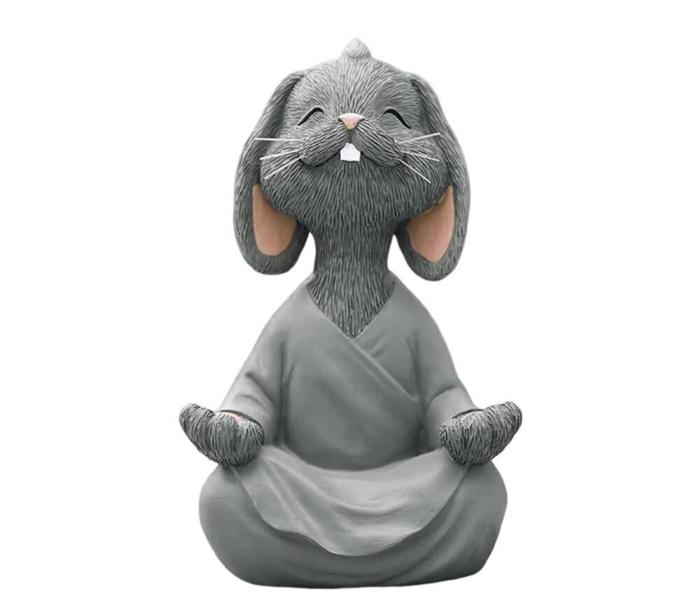 Dekoratif Yoga Yapan Tavşan Biblo Meditasyon Büyük Boy Tavşan Heykeli Ev Dekoru 18x11.5 cm Gri