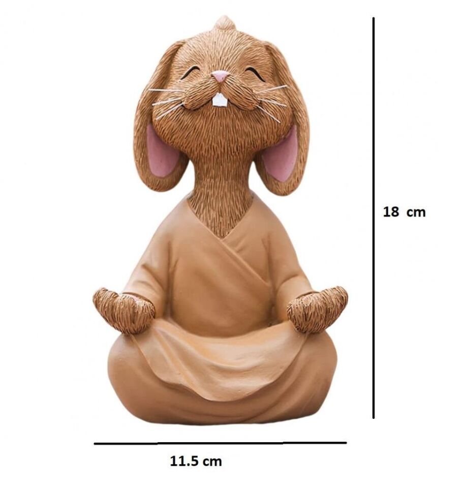 Dekoratif Yoga Yapan Tavşan Biblo Meditasyon Büyük Boy Tavşan Heykeli Ev Dekoru 18x11.5 cm Kahverengi