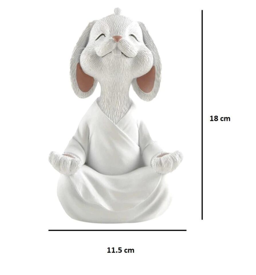 Dekoratif Yoga Yapan Tavşan Biblo Meditasyon Büyük Boy Tavşan Heykeli Ev Dekoru 18x11.5 cm Beyaz