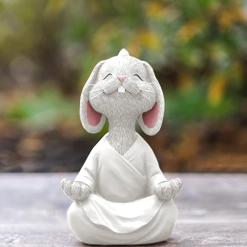 Dekoratif Yoga Yapan Tavşan Biblo Meditasyon Büyük Boy Tavşan Heykeli Ev Dekoru 18x11.5 cm Beyaz