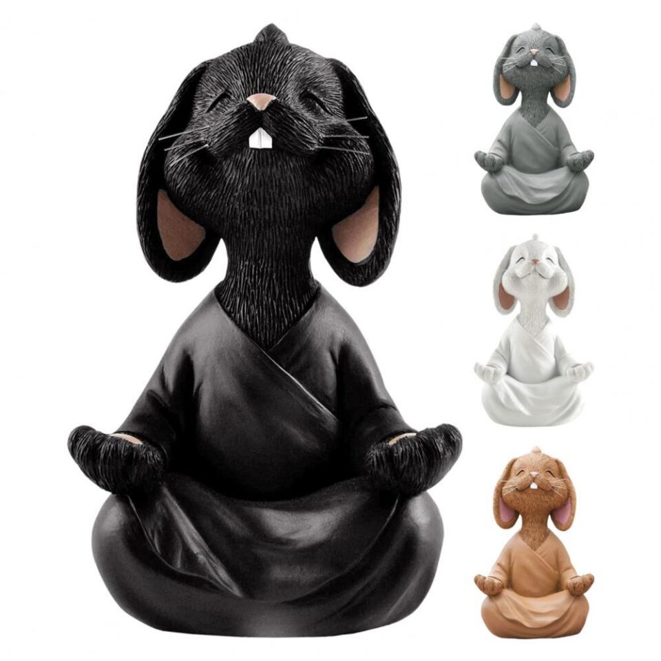 Dekoratif Yoga Yapan Tavşan Biblo Meditasyon Büyük Boy Tavşan Heykeli Ev Dekoru 18x11.5 cm Beyaz