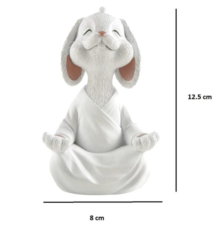 Dekoratif Yoga Yapan Tavşan Biblo Meditasyon Küçük Boy Tavşan Heykeli Ev Dekoru 8x12.5 cm