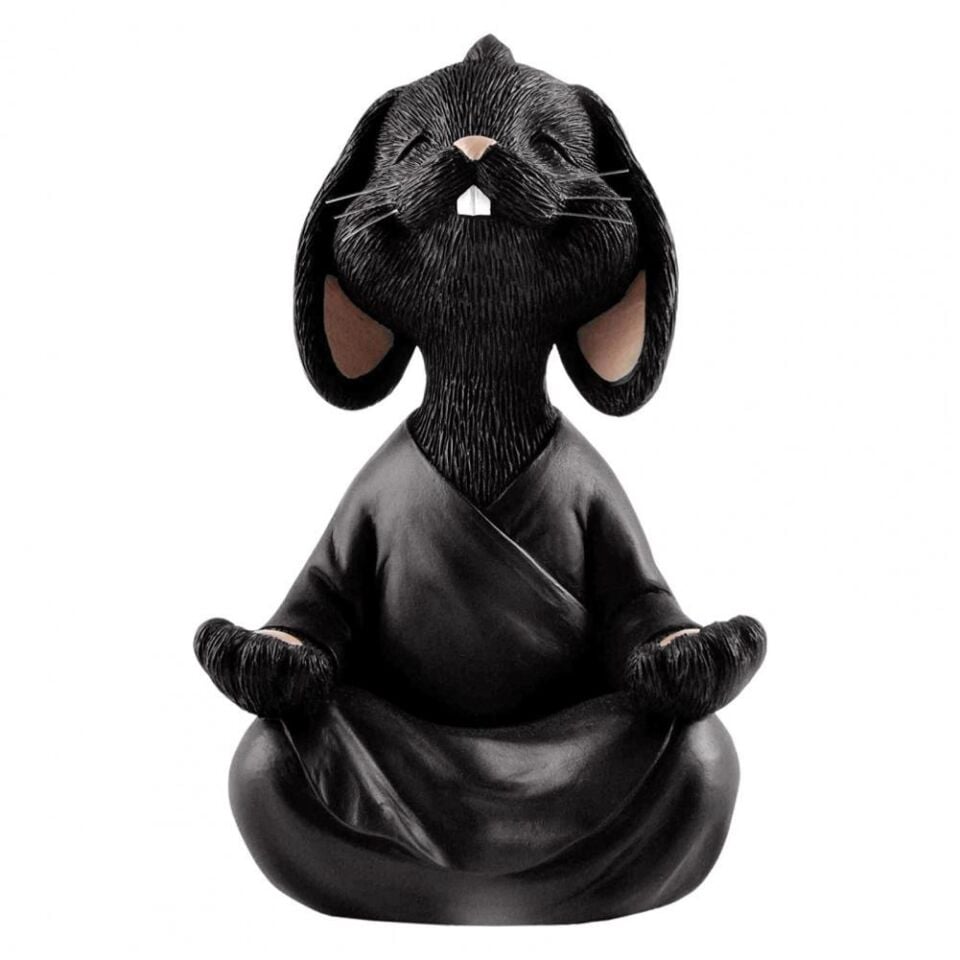 Dekoratif Yoga Yapan Tavşan Biblo Meditasyon Küçük Boy Tavşan Heykeli Ev Dekoru 8x12.5 cm