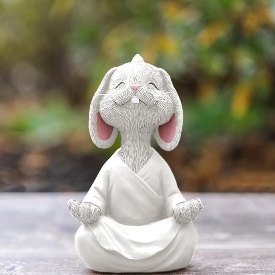 Dekoratif Yoga Yapan Tavşan Biblo Meditasyon Küçük Boy Tavşan Heykeli Ev Dekoru 8x12.5 cm