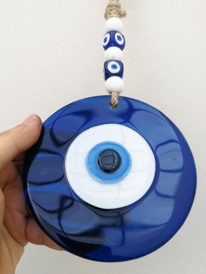 Renkli Cam Nazarlık Duvar Süsü Nazar Boncuğu MAVİ