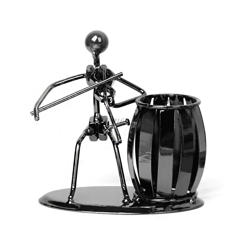 Dekoratif Keman Çalan Adam Metal Kalemlik Masa Süsü