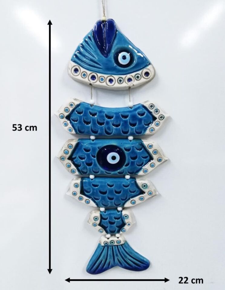 Seramik Parçalı Balık Dekoratif El İşi Duvar Süsü Büyük Boy Nazarlık