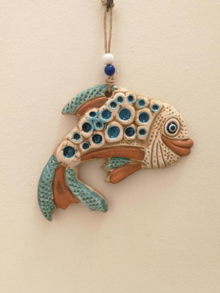 Seramik Mini Kıvrık Balık Dekoratif Duvar Süsü 16x13 cm