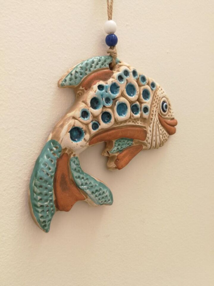 Seramik Mini Kıvrık Balık Dekoratif Duvar Süsü 16x13 cm