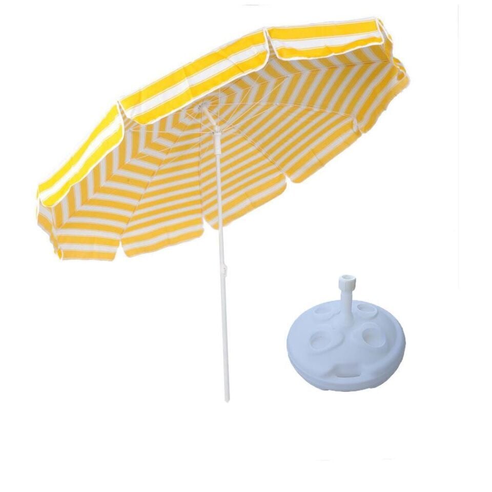 Yüksek Kalite 10 Telli Eğilebilir 2 mt Plaj Şemsiyesi Bidon Dahil