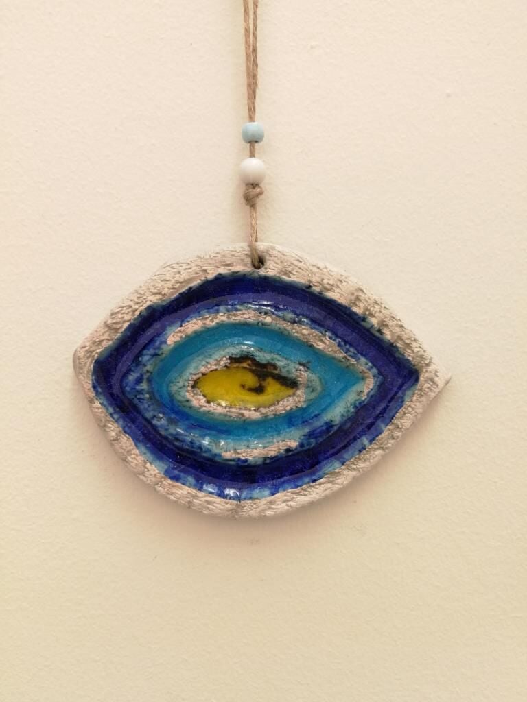 Seramik Mini Göz Nazarlık Dekoratif Duvar Süsü 11x14 cm