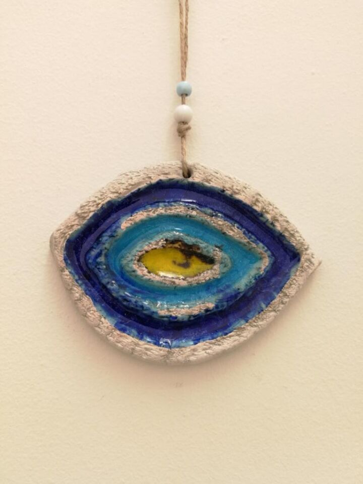 Seramik Mini Göz Nazarlık Dekoratif Duvar Süsü 11x14 cm