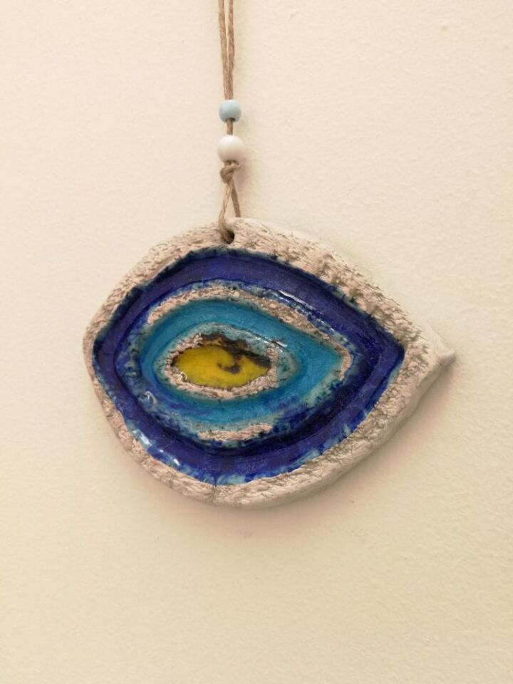 Seramik Mini Göz Nazarlık Dekoratif Duvar Süsü 11x14 cm