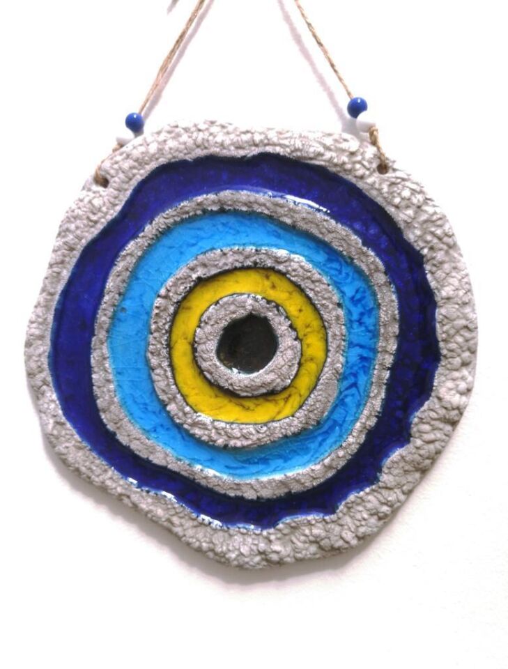Seramik Nazar Boncuğu Dekoratif Duvar Süsü Nazarlık 25x25 cm