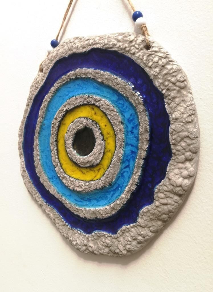 Seramik Nazar Boncuğu Dekoratif Duvar Süsü Nazarlık 25x25 cm