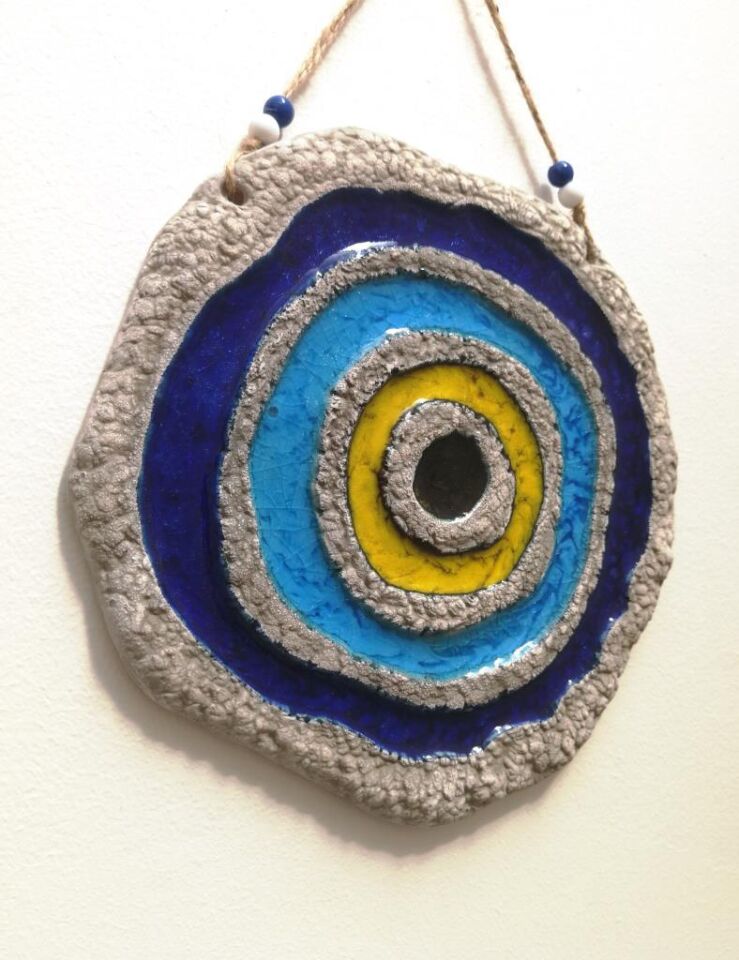 Seramik Nazar Boncuğu Dekoratif Duvar Süsü Nazarlık 25x25 cm