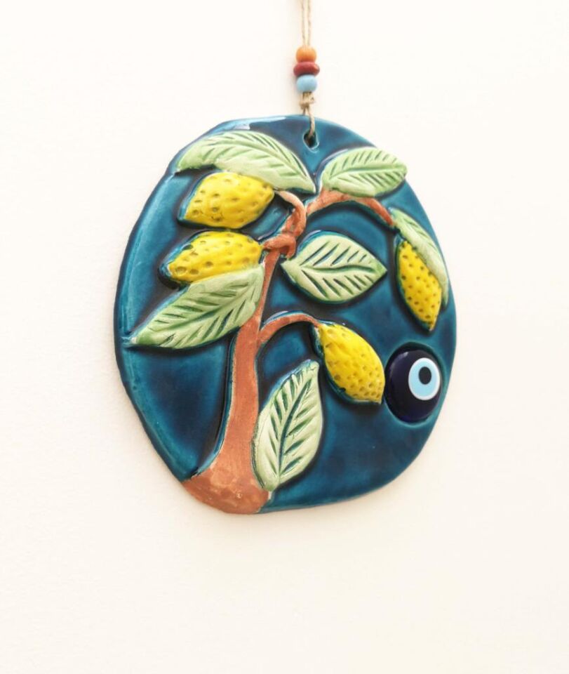 Seramik Limon Ağacı Dekoratif El İşi Duvar Süsü Nazarlık