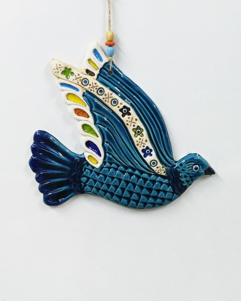 Seramik Kuş Dekoratif El İşi Duvar Süsü Büyük Boy Nazarlık