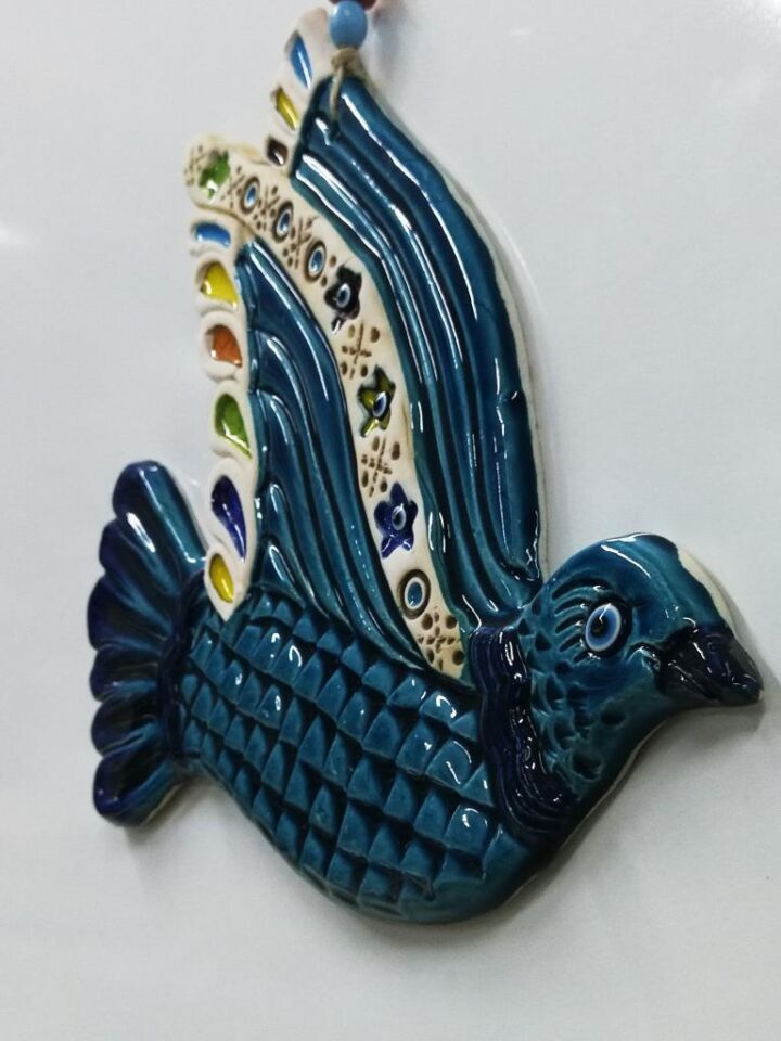 Seramik Kuş Dekoratif El İşi Duvar Süsü Büyük Boy Nazarlık