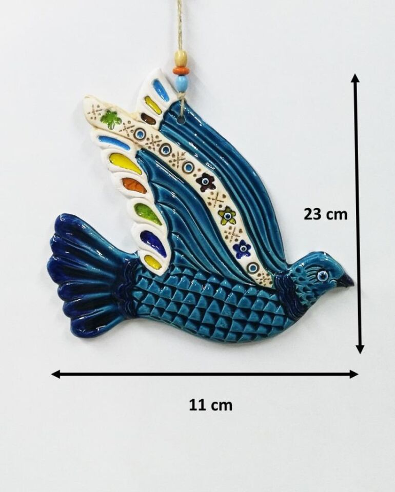 Seramik Kuş Dekoratif El İşi Duvar Süsü Büyük Boy Nazarlık