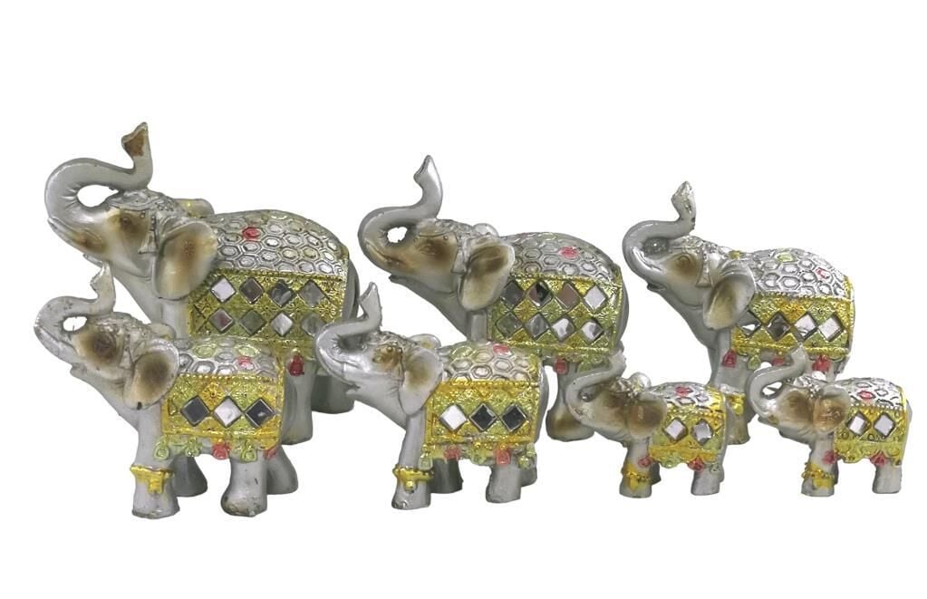 Yedili Uğurlu Fil Dekoratif Biblo Taş İşlemeli