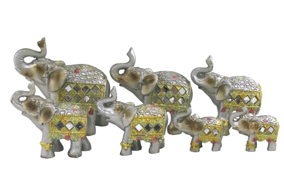 Yedili Uğurlu Fil Dekoratif Biblo Taş İşlemeli