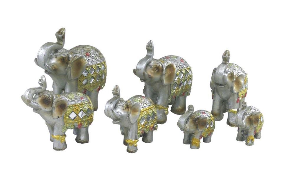 Yedili Uğurlu Fil Dekoratif Biblo Taş İşlemeli