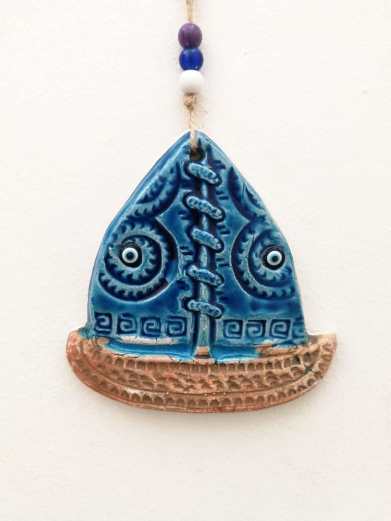 Seramik Mini Gemi Dekoratif Hediyelik Duvar Süsü