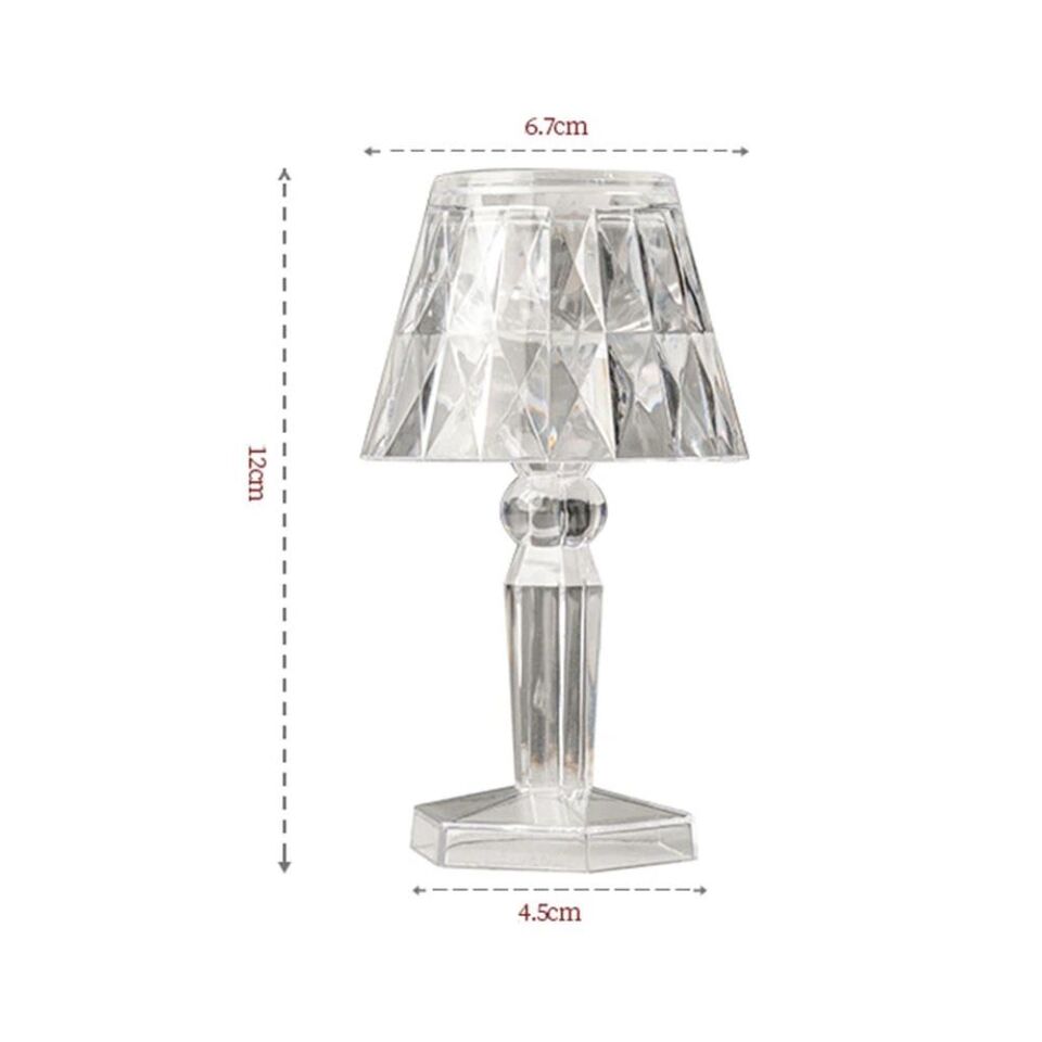 Küçük Boy Kristal Elmas Led Masa Lambası Pilli Projeksiyon Şeffaf Abajur 12 Cm