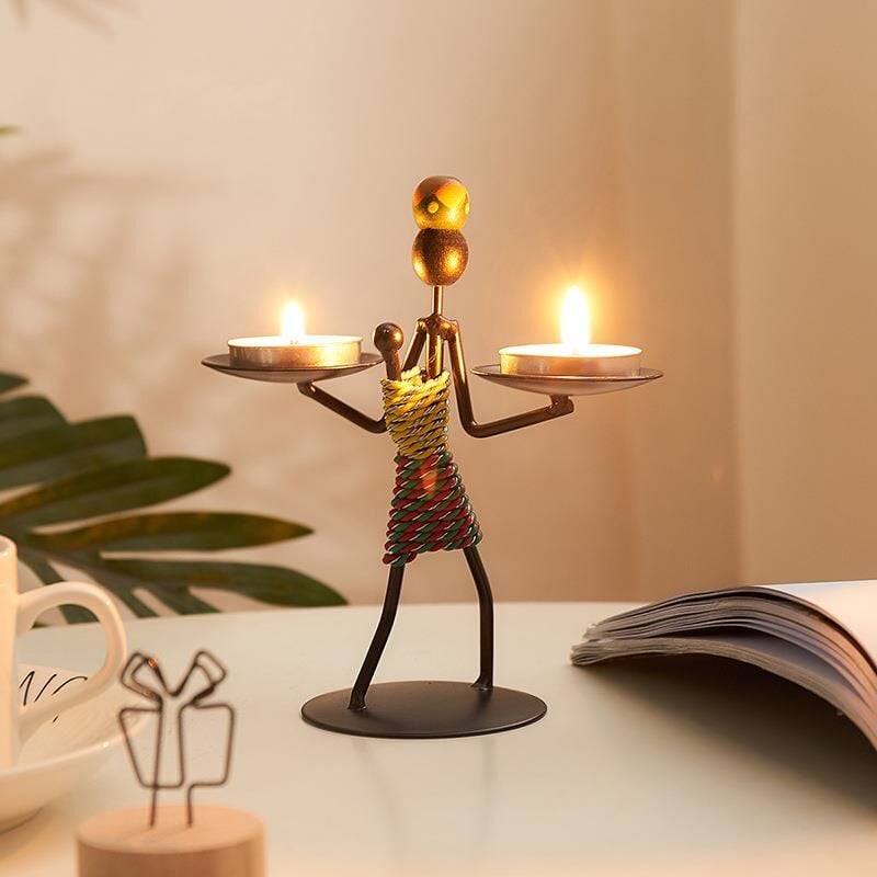 Kadın Figürlü Metal Ferforje Tealight Mumluk Ev Dekoru Süs El Üstünde Mumluk
