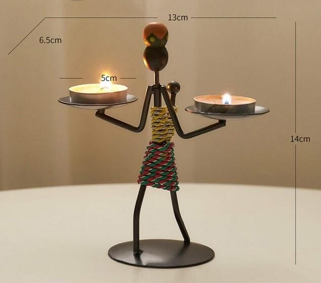 Kadın Figürlü Metal Ferforje Tealight Mumluk Ev Dekoru Süs El Üstünde Mumluk