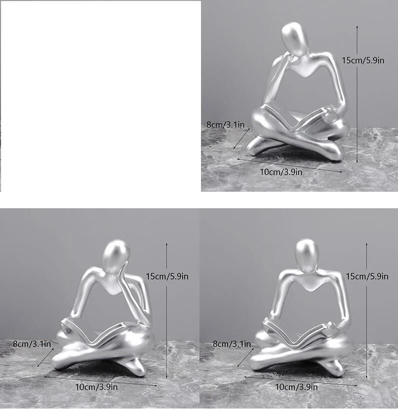 İskandinav Tarz 3 Adet Lüks Stil Kitap Okuyan İnsan Figürü Soyut Şekil Biblo Heykel Ev Dekorasyon Süsleri Masa Dekoru Raf Dekoru GÜMÜŞ