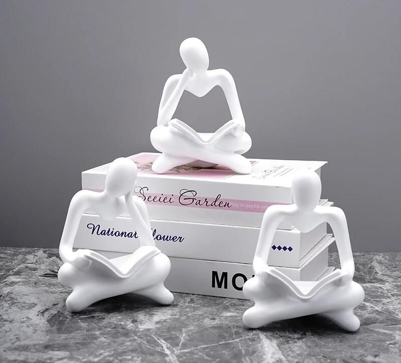 İskandinav Tarz 3 Adet Lüks Stil Kitap Okuyan İnsan Figürü Soyut Şekil Biblo Heykel Ev Dekorasyon Süsleri Masa Dekoru Raf Dekoru Beyaz