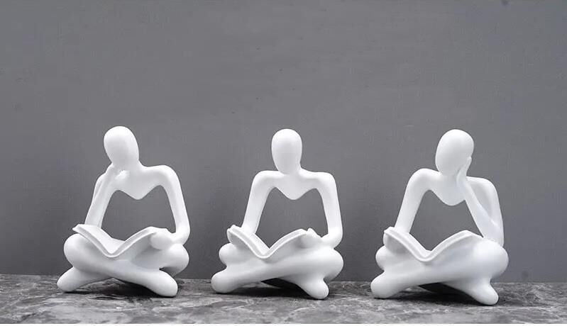 İskandinav Tarz 3 Adet Lüks Stil Kitap Okuyan İnsan Figürü Soyut Şekil Biblo Heykel Ev Dekorasyon Süsleri Masa Dekoru Raf Dekoru Beyaz