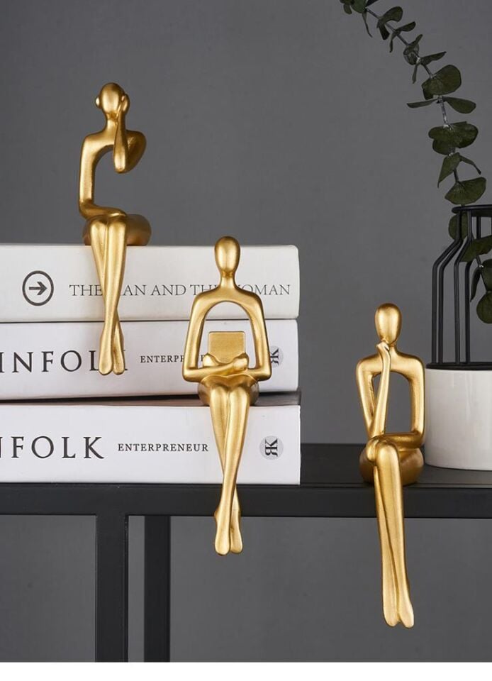 İskandinav Tarz Dekoratif 3 Adet Soyut Düşünen Heykel Biblo Ev Dekorasyon Raf Dekoru Oturma Odası Aksesuar