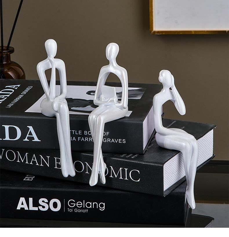 İskandinav Tarz Dekoratif 3 Adet Soyut Düşünen Heykel Biblo Ev Dekorasyon Raf Dekoru Oturma Odası Aksesuar