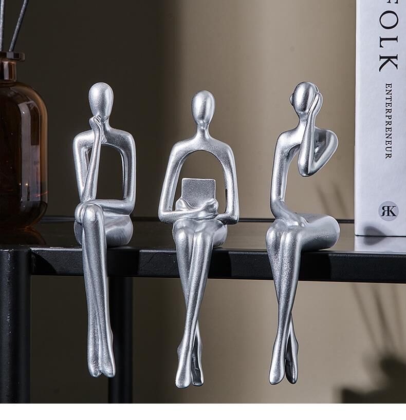 İskandinav Tarz Dekoratif 3 Adet Soyut Düşünen Heykel Biblo Ev Dekorasyon Raf Dekoru Oturma Odası Aksesuar