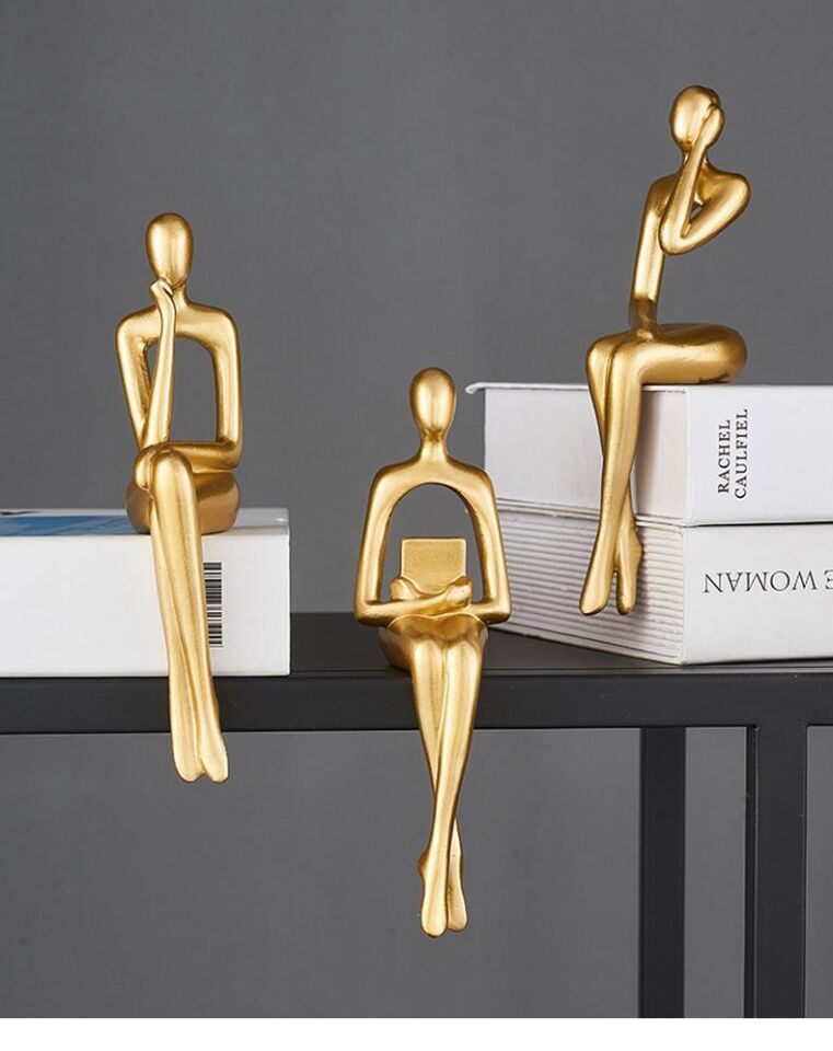 İskandinav Tarz Dekoratif 3 Adet Soyut Düşünen Heykel Biblo Ev Dekorasyon Raf Dekoru Oturma Odası Aksesuar