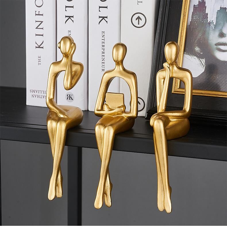 İskandinav Tarz Dekoratif 3 Adet Soyut Düşünen Heykel Biblo Ev Dekorasyon Raf Dekoru Oturma Odası Aksesuar