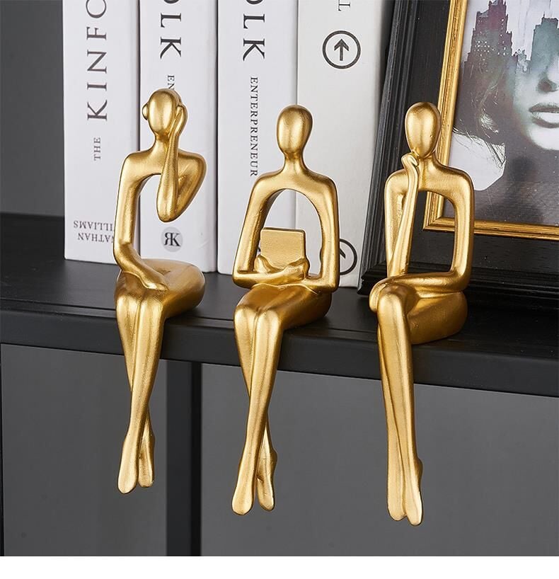 İskandinav Tarz Dekoratif 3 Adet Soyut Düşünen Heykel Biblo Ev Dekorasyon Raf Dekoru Oturma Odası Aksesuar