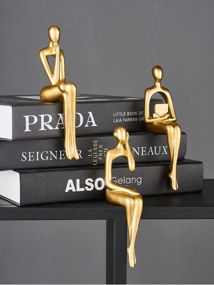 İskandinav Tarz Dekoratif 3 Adet Soyut Düşünen Heykel Biblo Ev Dekorasyon Raf Dekoru Oturma Odası Aksesuar Beyaz