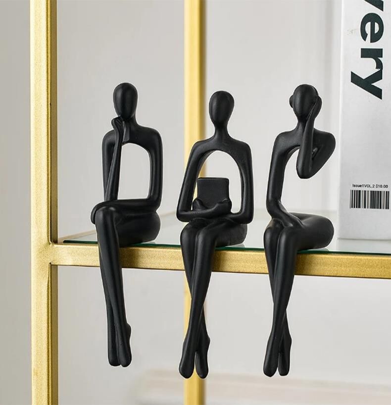 İskandinav Tarz Dekoratif 3 Adet Soyut Düşünen Heykel Biblo Ev Dekorasyon Raf Dekoru Oturma Odası Aksesuar Siyah