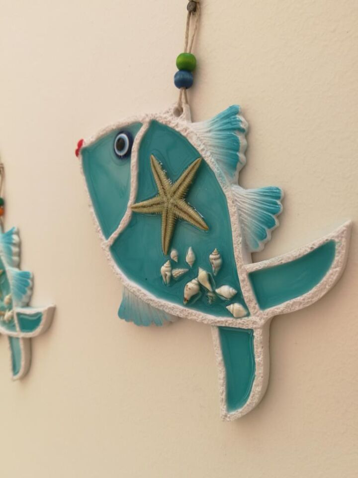 Deniz Kabuğu Süslemeli Üçlü Balık Duvar Süsü Nazarlık
