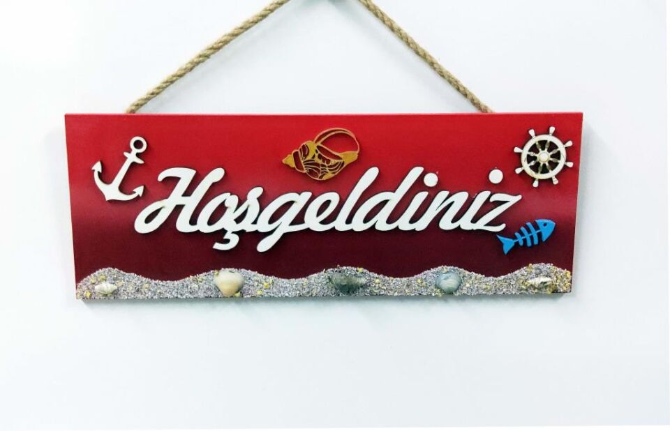 Hoşgeldiniz Kapı ve Duvar Dekoru Süsü 30x11 cm