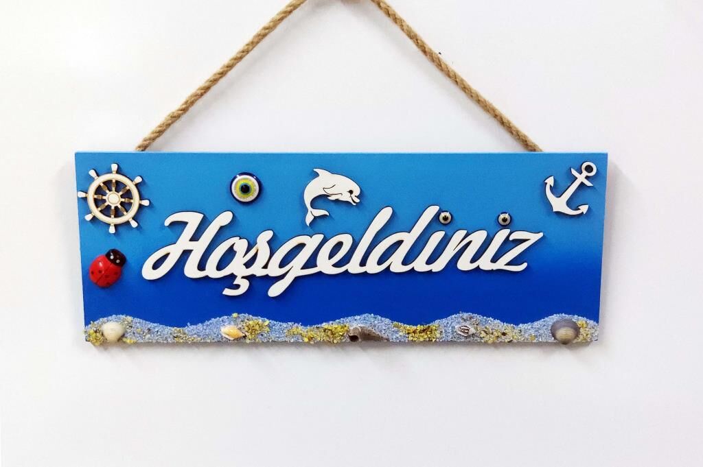 Hoşgeldiniz Kapı ve Duvar Dekoru Süsü 30x11 cm