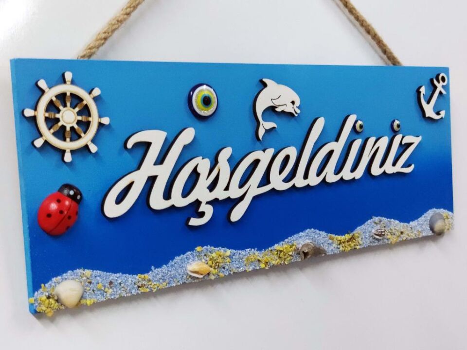 Hoşgeldiniz Kapı ve Duvar Dekoru Süsü 30x11 cm
