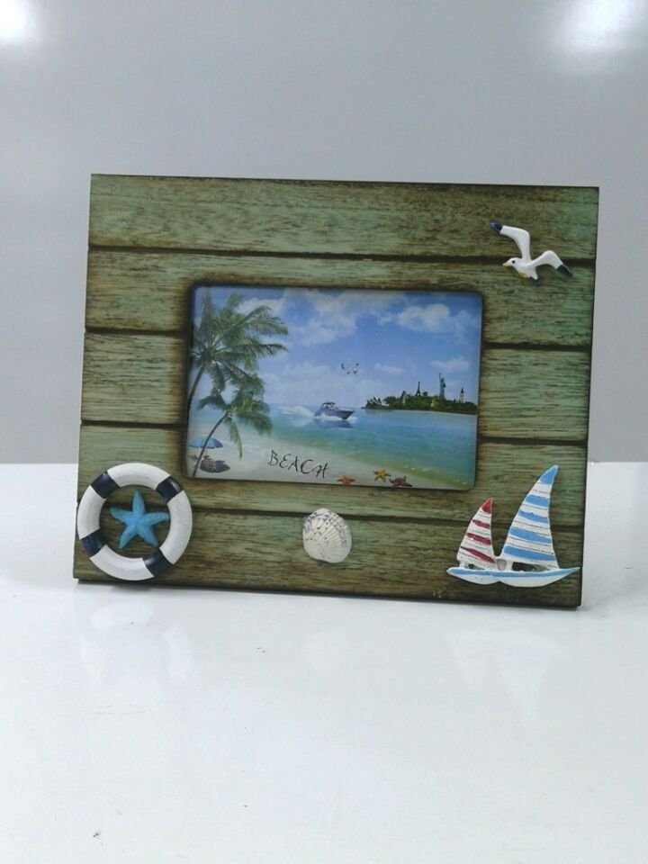 Ahşap Gemi Martı Süslemeli Fotoğraf Resim Çerçeve 21x17