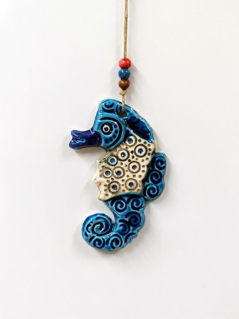 Seramik Mini Deniz Atı Dekoratif Duvar Süsü 9x14 cm