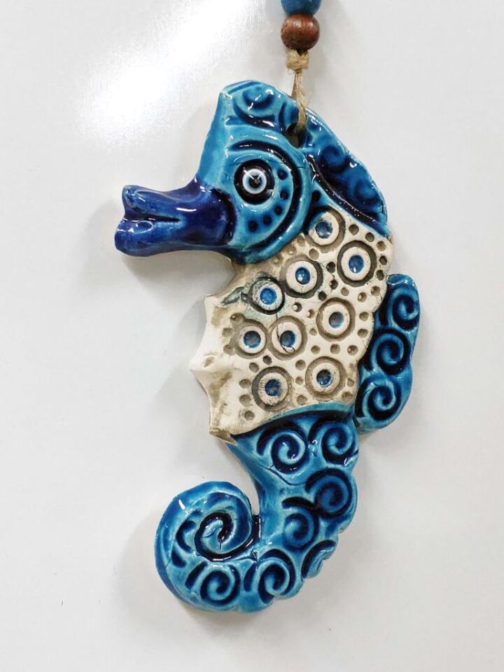 Seramik Mini Deniz Atı Dekoratif Duvar Süsü 9x14 cm